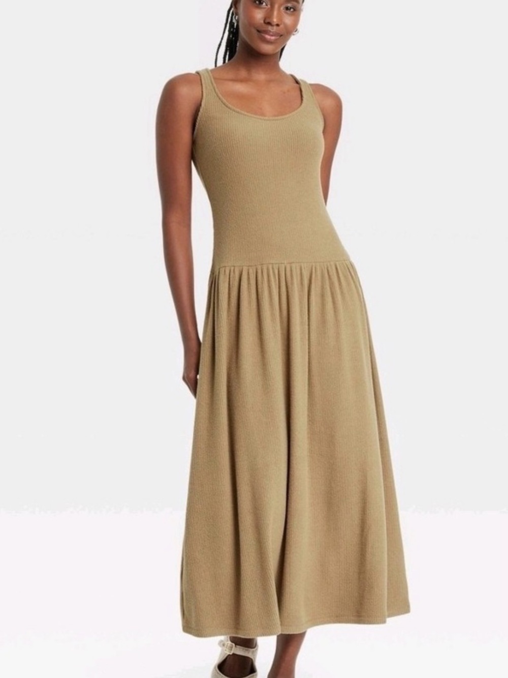 Universal Thread Women's Drop Waist Knit Midi Slip Dress Brown Size Small